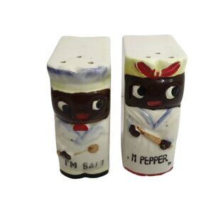 Vintage Hand Painted Ceramic Chef I'M Salt I'M Pepper Shakers Japan Collectible
